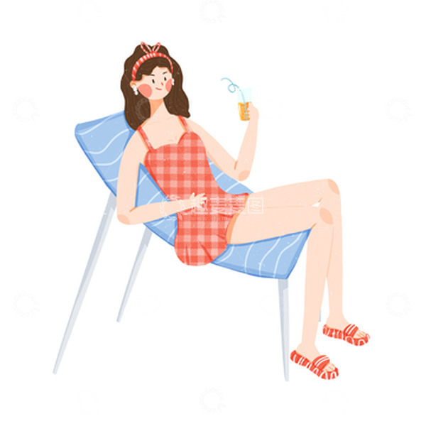 源文件下载【趣麦麦图】手绘晒日光浴的女孩人物插画元素