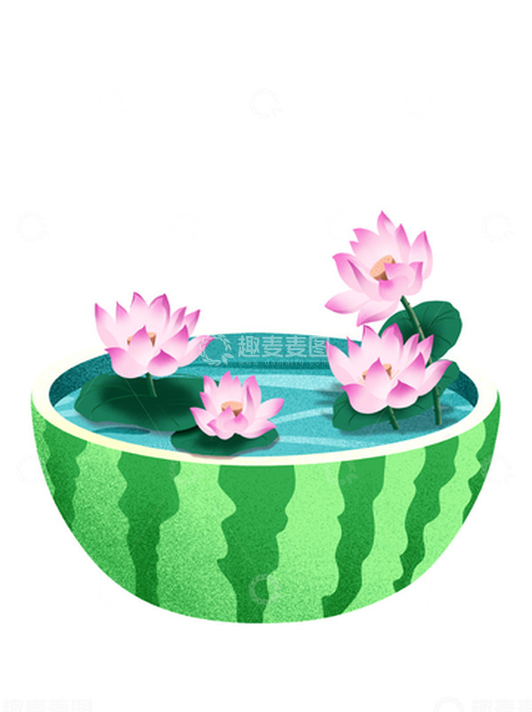 源文件下载【趣麦麦图】夏日暑假小暑清凉手绘卡通西瓜荷花元素