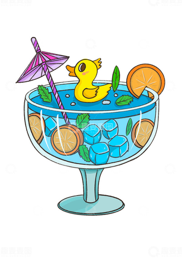 源文件下载【趣麦麦图】清凉夏日小暑大暑冰块小黄鸭柠檬薄荷手绘图