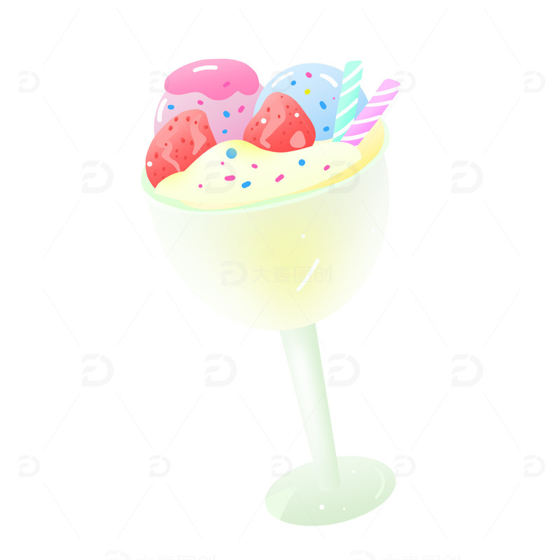 源文件下载【趣麦麦图】马卡龙草莓冰淇淋球夏天大暑元素
