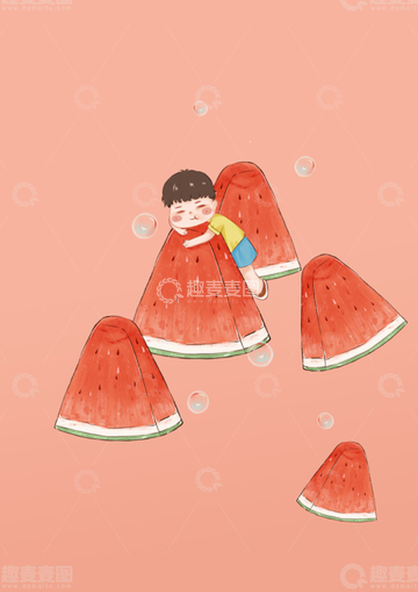 源文件下载【趣麦麦图】夏日小暑大暑西瓜大战手绘可拆分