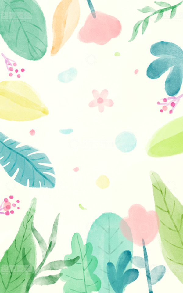 源文件下载【趣麦麦图】-清新可爱水彩植物背景
