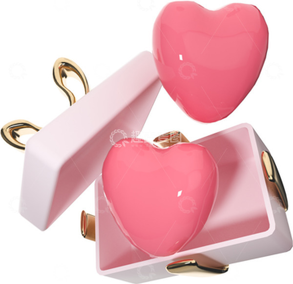 源文件下载【趣麦麦图】3D插画元素七夕情人节爱心礼物盒