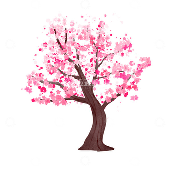 源文件下载【趣麦麦图】粉色水彩桃花树七夕元素