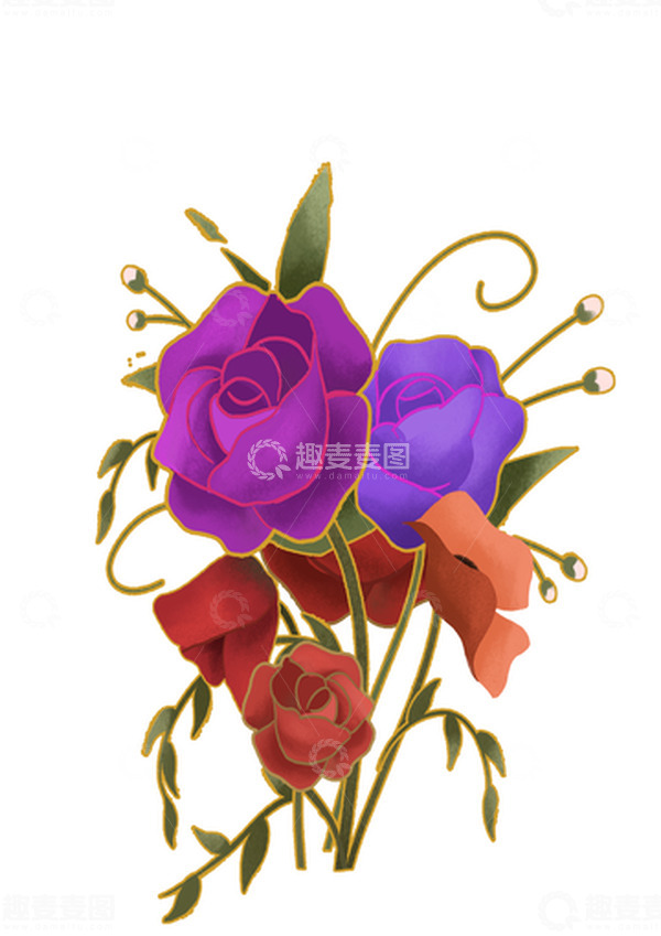 源文件下载【趣麦麦图】七夕 玫瑰花 手绘 元素