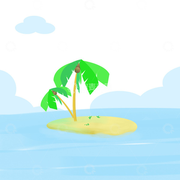 源文件下载【趣麦麦图】-手绘清凉一夏大暑海面沙滩椰子树PSD