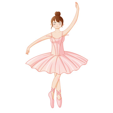 穿粉色裙子的跳芭蕾舞的女孩手绘图