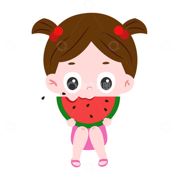 源文件下载【趣麦麦图】绿色小清新夏天吃着西瓜的小女孩手绘图
