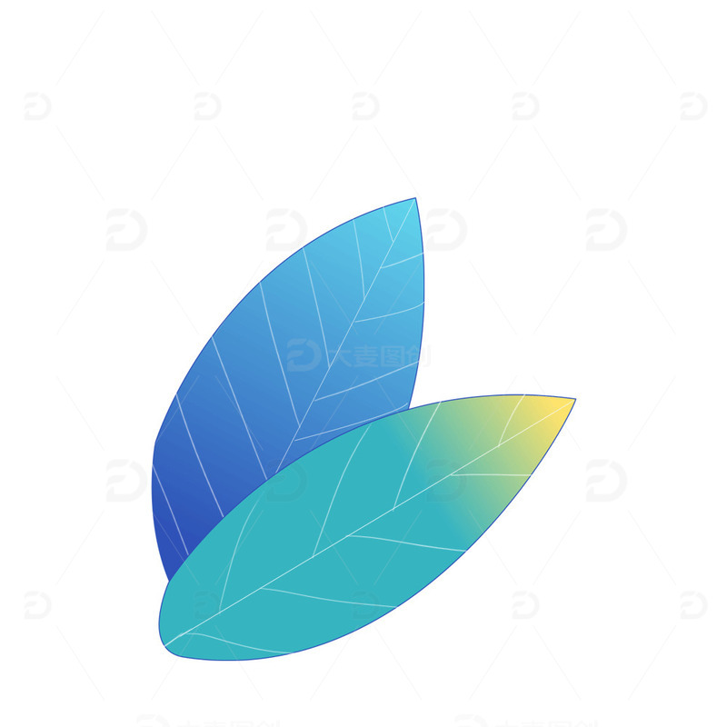 蓝绿色渐变扁平风树叶植物元素