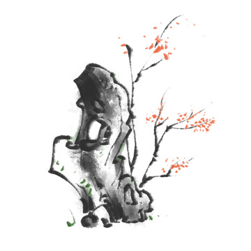 中国风水墨假山石块元素