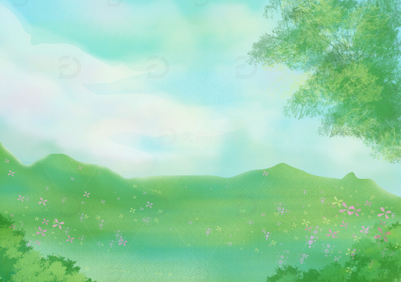 绿色小清新春天野外春游踏青插画背景