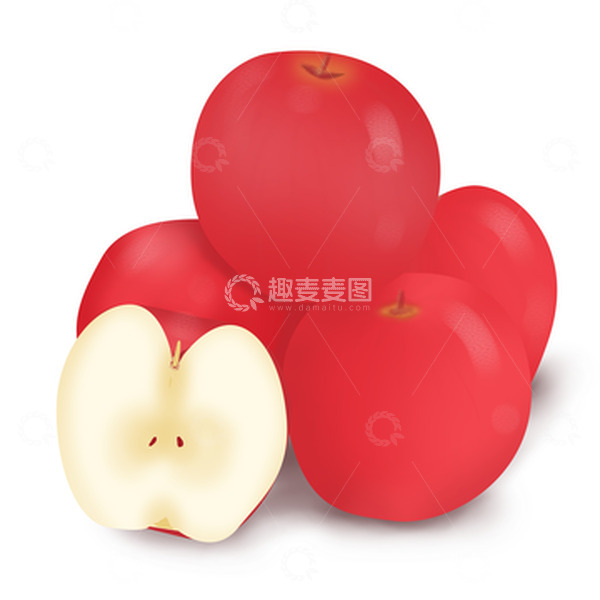 源文件下载【趣麦麦图】红色切开苹果水果手绘