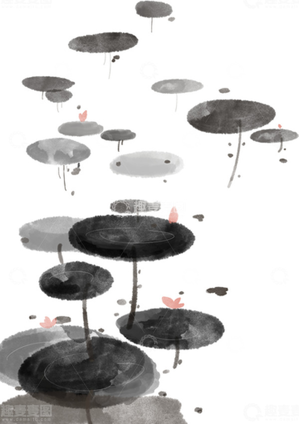 源文件下载【趣麦麦图】黑色水墨风荷叶手绘图