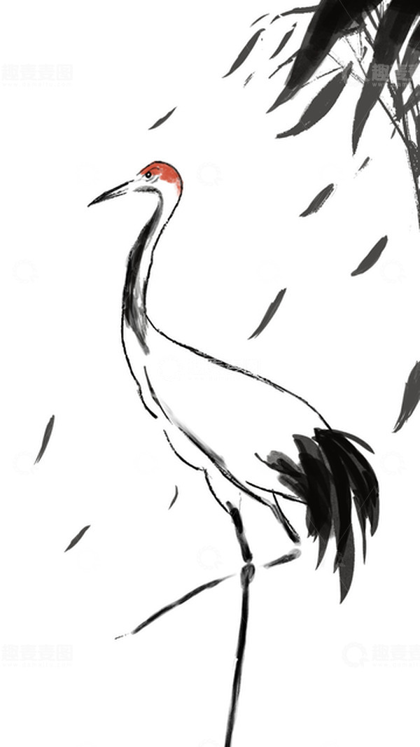 源文件下载【趣麦麦图】国潮水墨风仙鹤竹叶元素