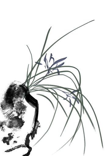 墨色青色水墨风兰花手绘元素