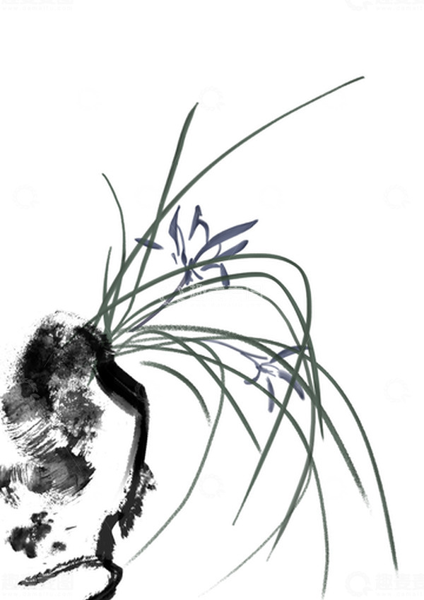 源文件下载【趣麦麦图】墨色青色水墨风兰花手绘元素