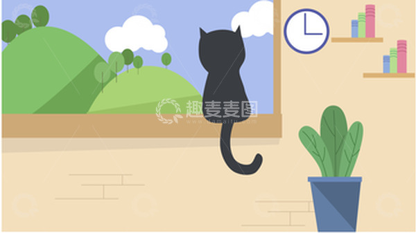 源文件下载【趣麦麦图】猫咪望向窗外