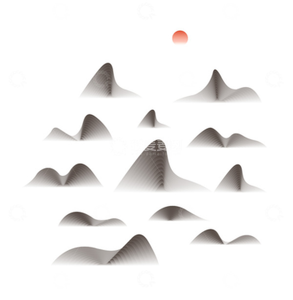 源文件下载【趣麦麦图】简约黑白墨色中国风远山线条水墨画元素