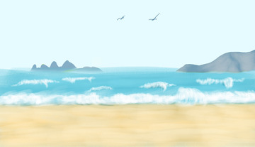 手绘夏季海滩海面海浪PSD