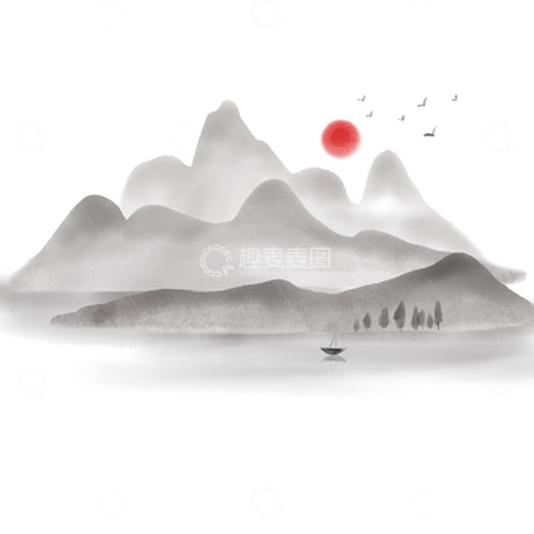 源文件下载【趣麦麦图】-山水水墨画元素