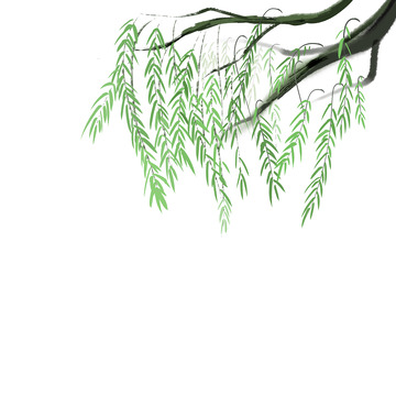 水墨画柳叶柳树元素