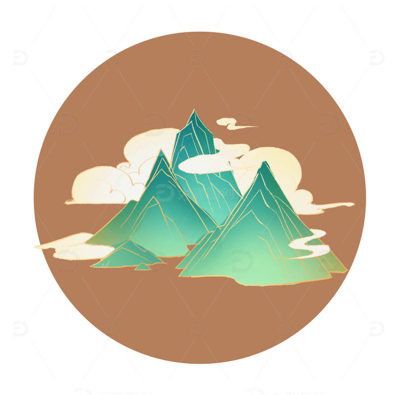 源文件下载【趣麦麦图】-绿色国潮国风山云元素