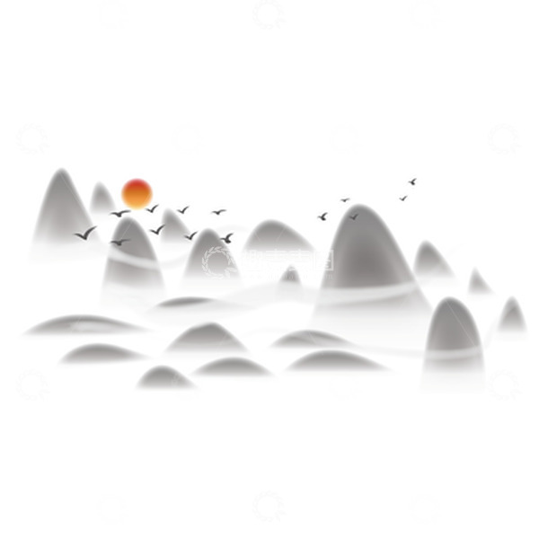 源文件下载【趣麦麦图】简约手绘水墨云山素材