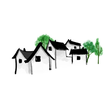 水墨画房屋元素