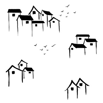 房屋建筑传统水墨画元素