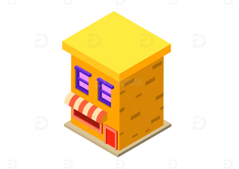 源文件下载【趣麦麦图】2.5d黄色建筑大楼生活日常插画元素