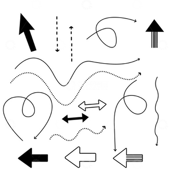 源文件下载【趣麦麦图】-一组实用手绘漫画虚实线波浪弯曲空心箭头