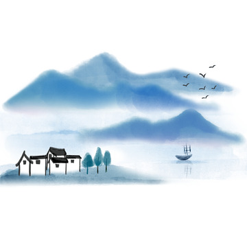 水墨江南水乡元素