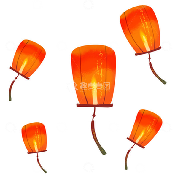 源文件下载【趣麦麦图】橙色国风卡通七夕孔明灯手绘