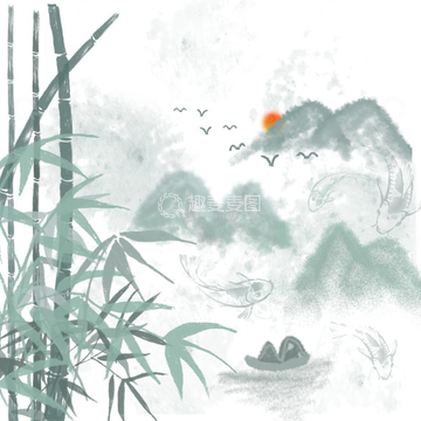 源文件下载【趣麦麦图】手绘绿色简约水墨素材