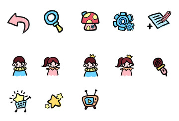 手绘可爱风格图标按钮