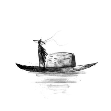 水墨船侠客诗人文人中国风黑白江舟飘带古装