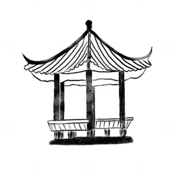 源文件下载【趣麦麦图】黑白水墨风亭子古风山水画