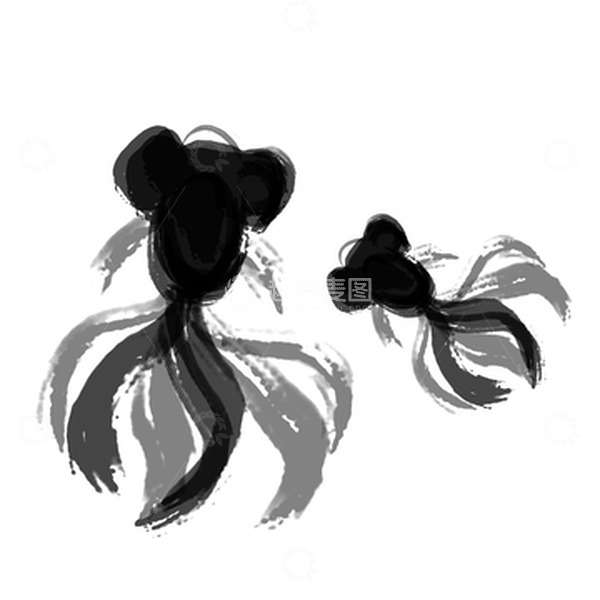 源文件下载【趣麦麦图】水墨动物金鱼手绘