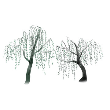 柳树水墨画元素