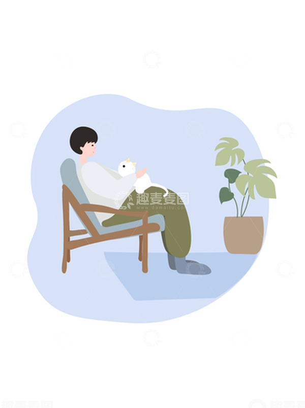 源文件下载【趣麦麦图】蓝色清新休闲居家宠物手绘插画元素