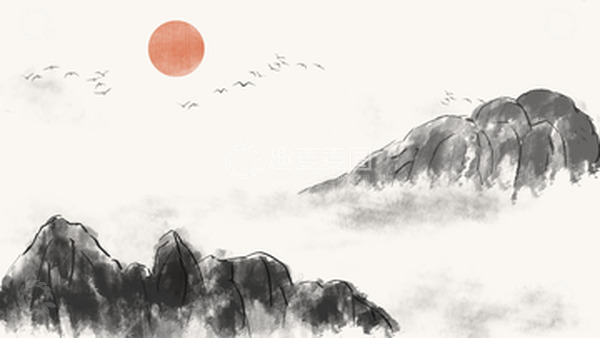 源文件下载【趣麦麦图】墨色水墨画远山图手绘水墨背景