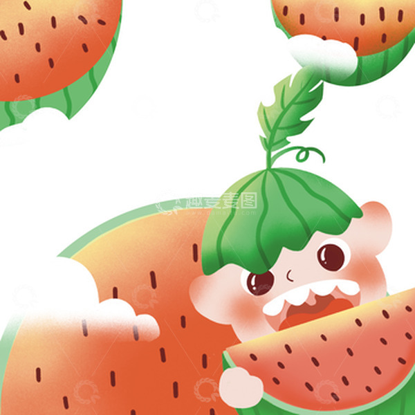 源文件下载【趣麦麦图】夏日大暑西瓜小孩手绘夏日清爽插画