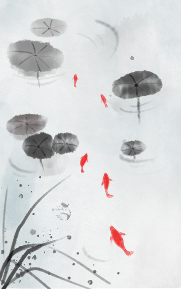 鱼游荷塘水墨背景