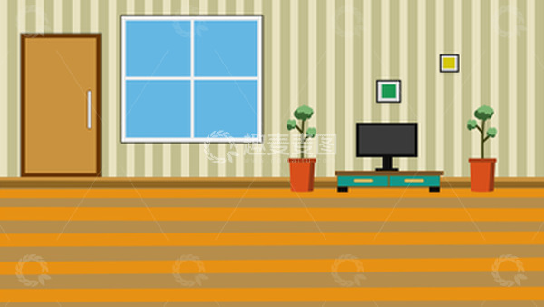 源文件下载【趣麦麦图】暖黄色室内卡通客厅背景