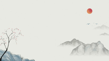 国风水墨山水植物飞鸟手绘背景