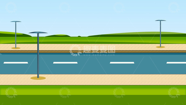 源文件下载【趣麦麦图】夏天野外广阔的公路美景卡通