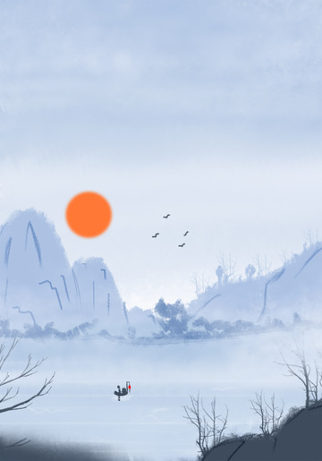 水墨山水风背景国风水彩