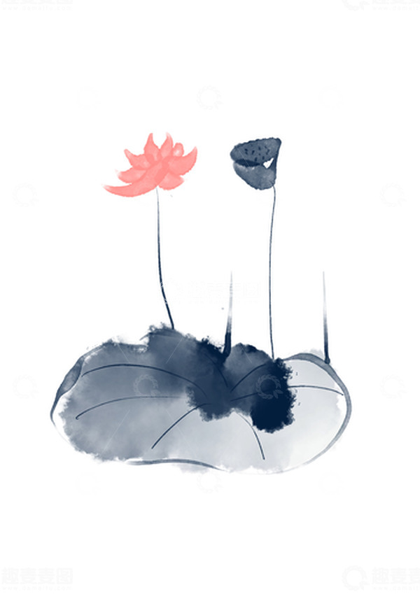 源文件下载【趣麦麦图】墨色中国风植物荷花水墨风素材元素