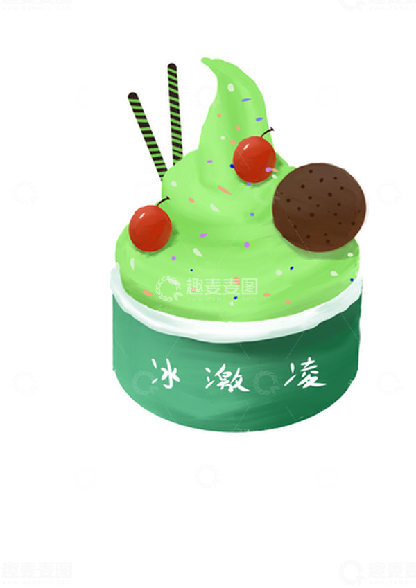 源文件下载【趣麦麦图】绿色手绘小清新抹茶冰激凌大暑