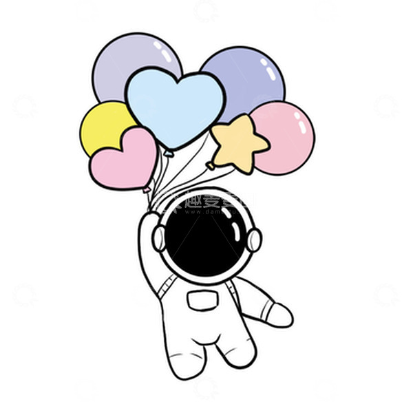 源文件下载【趣麦麦图】可爱宇航员拿气球手绘
